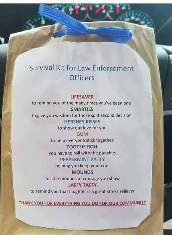 Survival Kit for Law Enforcement - using candy and a message to help show your support for your local law enforcement officers.