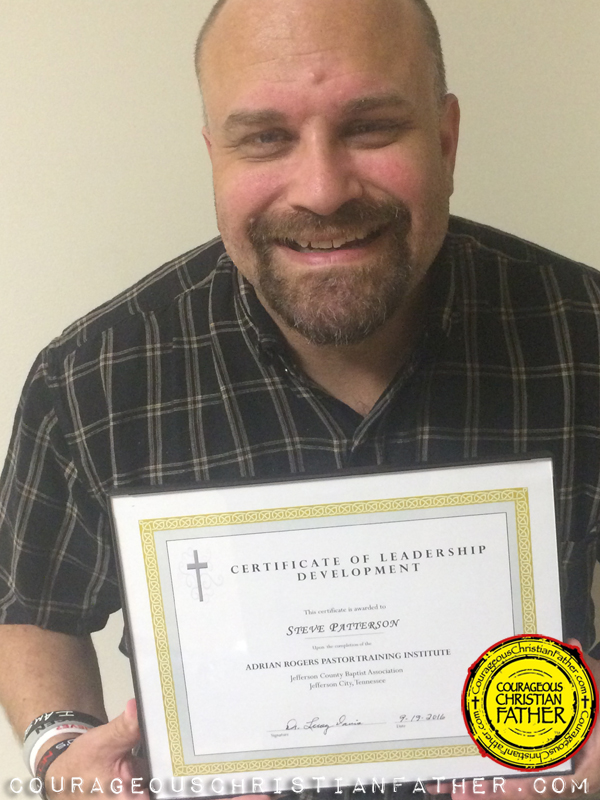 Steve Patterson with certificate of completion of the Adrian Rogers Pastor Training Institute What Every Pastor Ought to Know