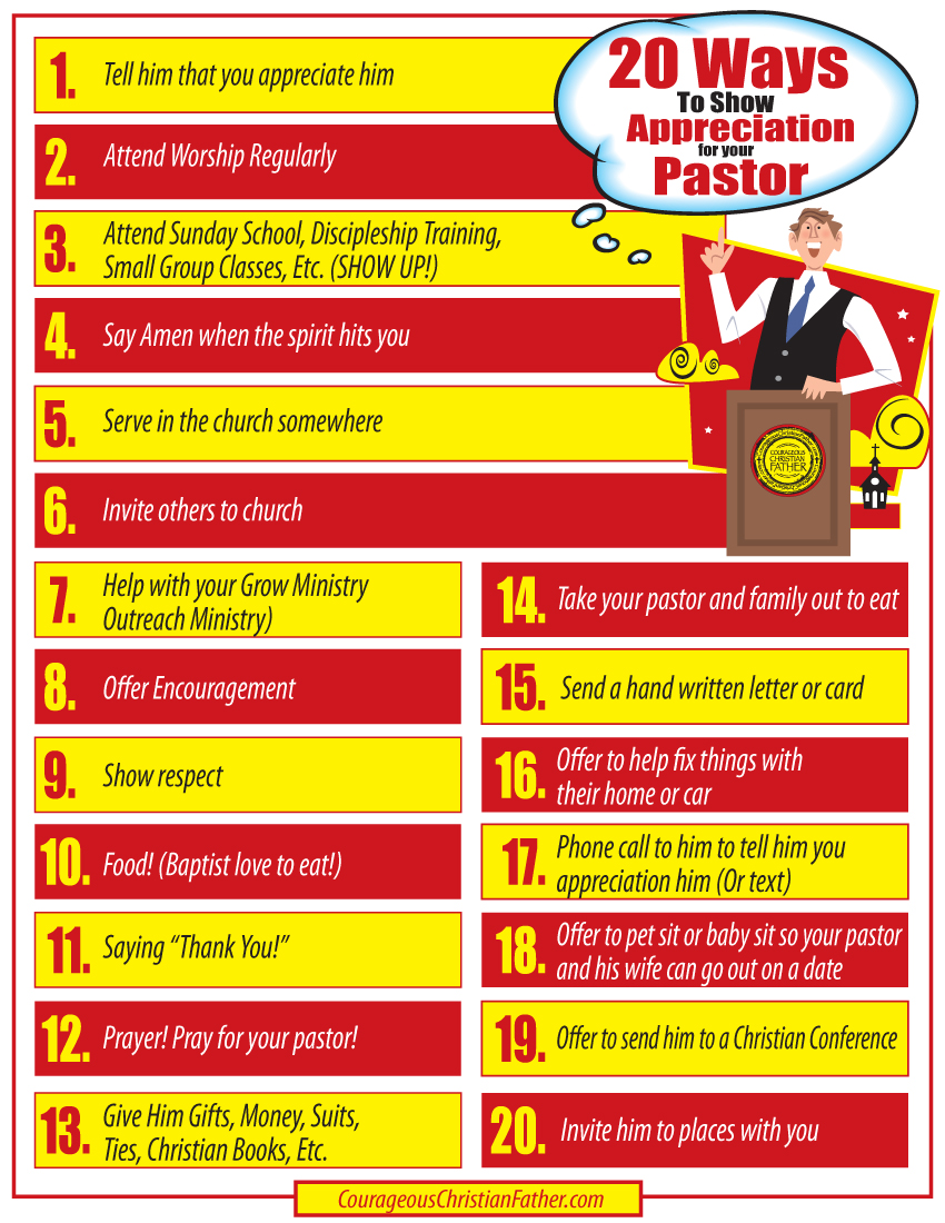 20 Ways To Show Appreciation For Your Pastor Printable