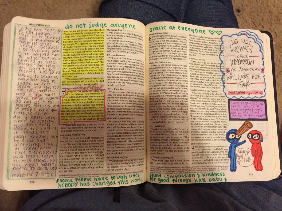 Georgia Teen Gives Boyfriend a Filled in Journaling Bible for Christmas - Speck in your eye & Don't WOrry about tomorrow