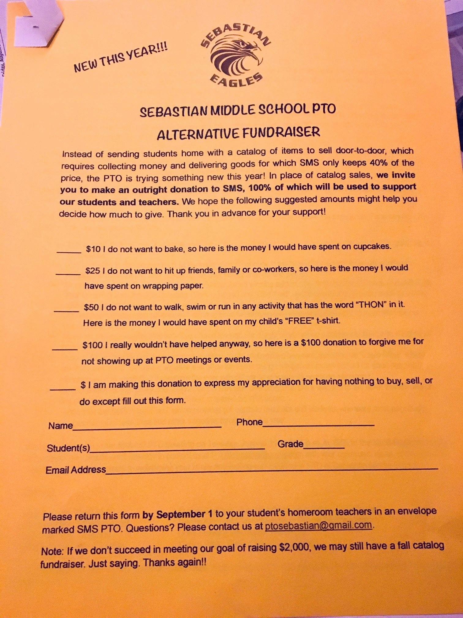 PTO Alternative Fundraisers - Some schools are saying they are limiting or getting rid of PTO and they are seeking ways to gain extra funds for the school. Sebastian Middle School