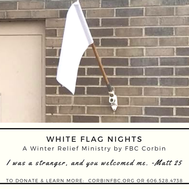A White Flag Is Flown Outside A Church In Winter - What does a a flying white flag outside a church mean in the winter? A White Flag Is Flown Outside A Church In Winter My wife told me about this last year. First Baptist Church in Corbin for the second year has flown the white flag.
