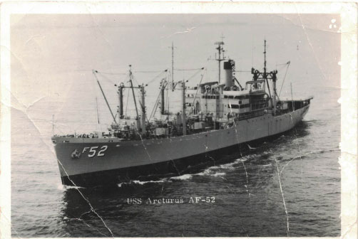 USS Arcturus (AF-52) - This was a ship that my dad was on in the Navy. My mom found this picture and sent it to me and now I am sending it to him. I had to scan it in and share with my readers this Naval Ship. #USSArcturus