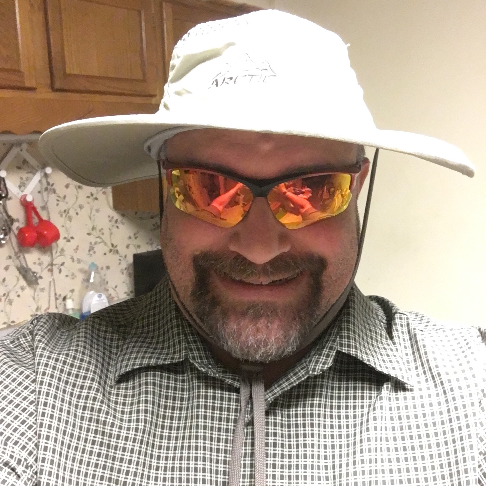 Hat Day - Steve wearing a cooling style hat. Add water to help cool you down, like the cooling cloths.
