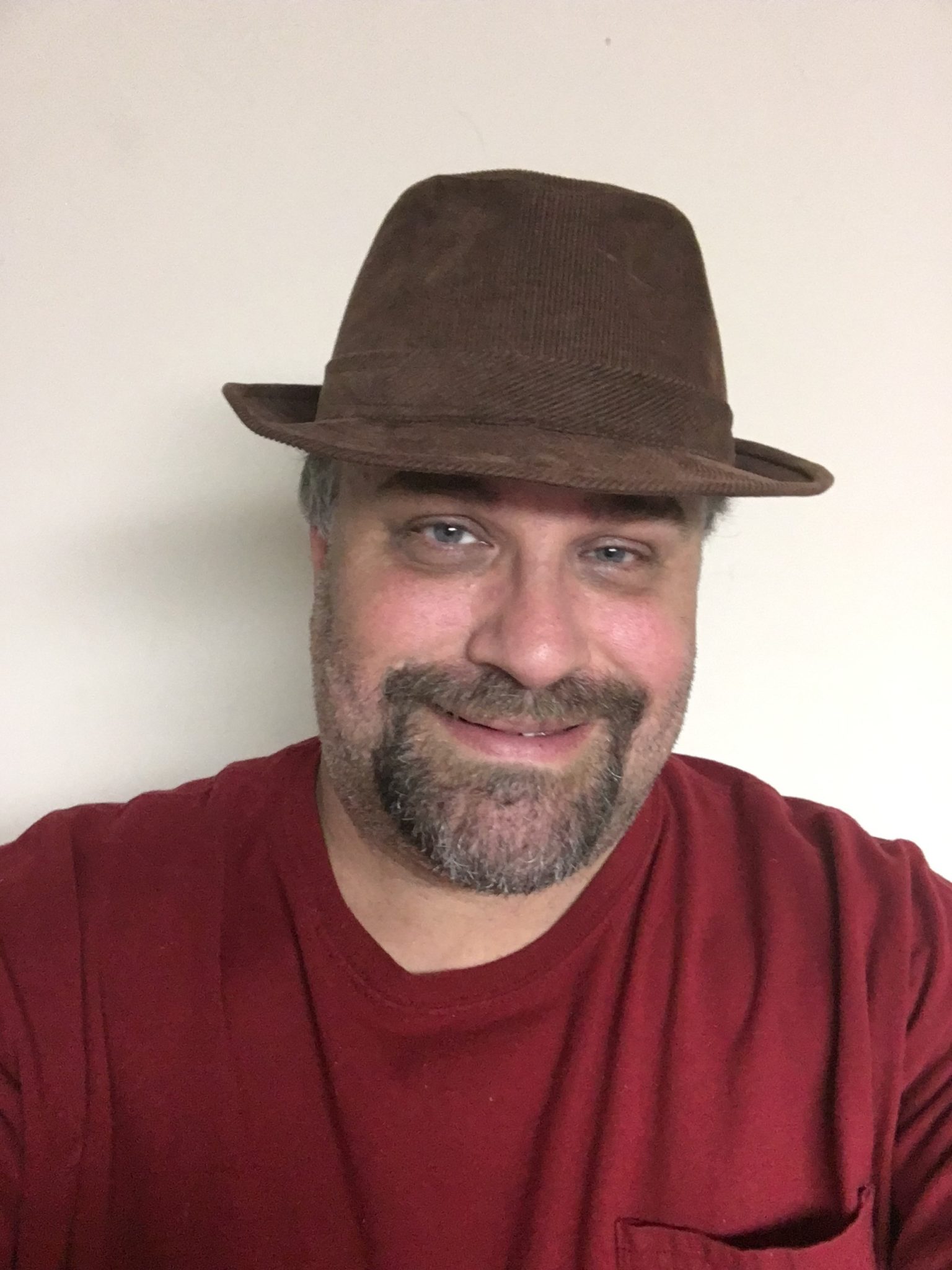 Hat Day - Steve Wearing a brown fedora