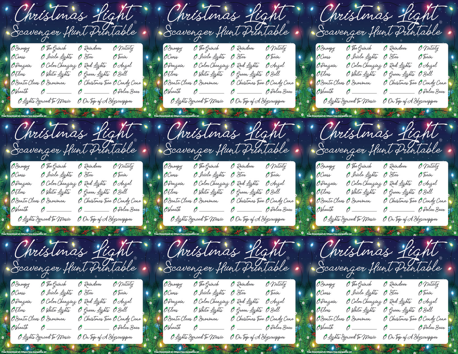 FREE Christmas Light Scavenger Hunt Printable (6 to a Page)